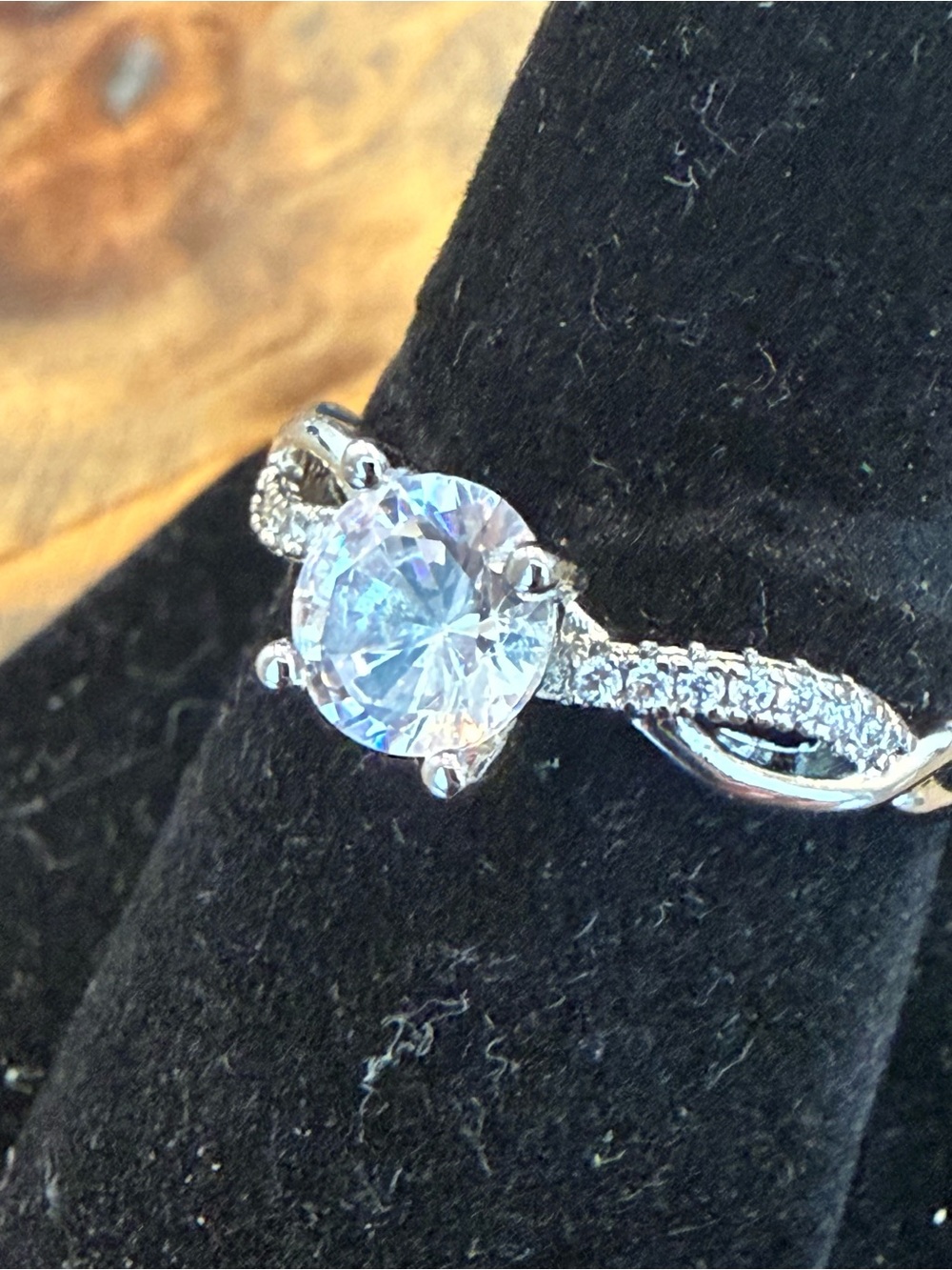 Cubic Zirconia Solitaire Ring in Silver Tone Adjustable Size 8.5 - Picture 2 of 8